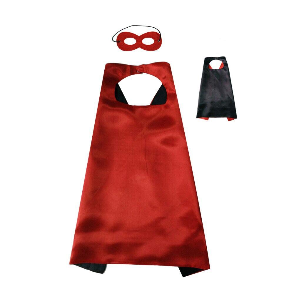 Moligoo Reversible Kids Superhero Cape With Felt Mask Set For Boys Girls Dress Up Costumes Halloween Birthday Party Favors, Red