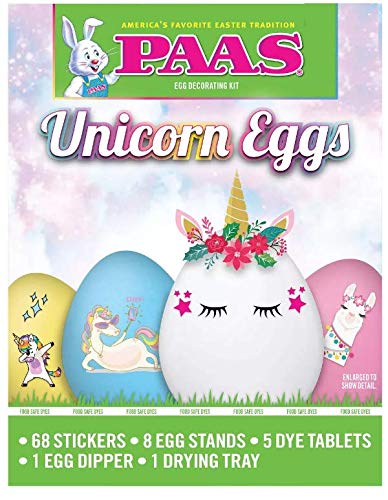 PAAS Unicorn Eggs - Easter Egg Decorating Kit - 68 Stickers, 8 Egg Stands, 5 Dye Tablets, and More