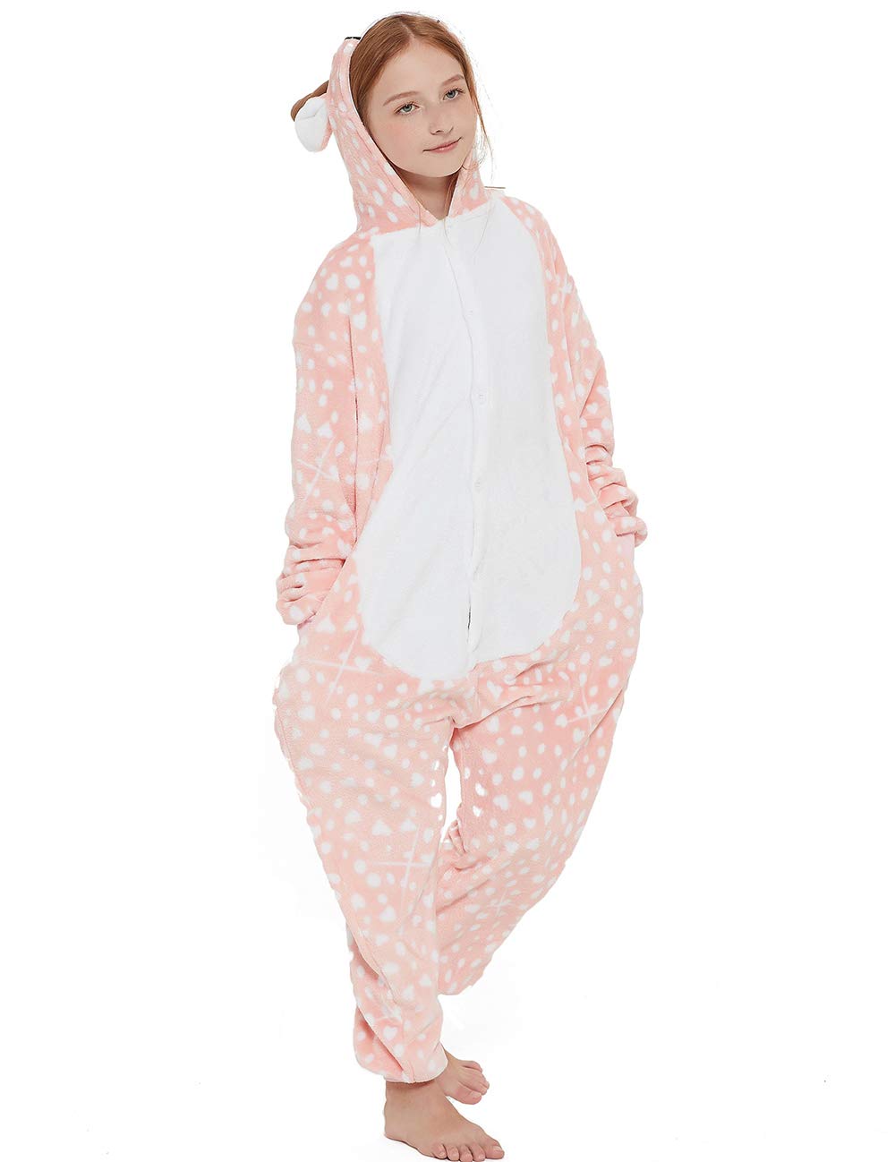 Casabaco Kid Reindeer Onesie Pajamas Deer Christmas Halloween Costume Boy Girl Animal Onepiece (Pink, 140)