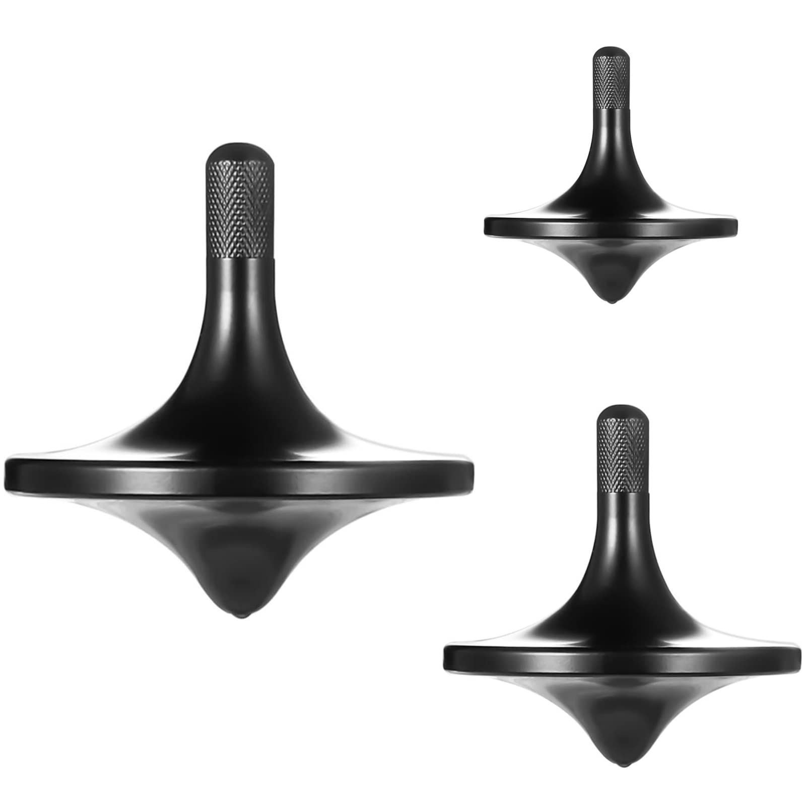 CHEETOP Stainless Steel Spinning Top  enhanced Exquisite Perfect Balance Well Made Metal Desk EDC Little Fidget Toy  Spin Long Time Over 6 Minutes  Great Value (Black  3PCS Large + Medium + Small)