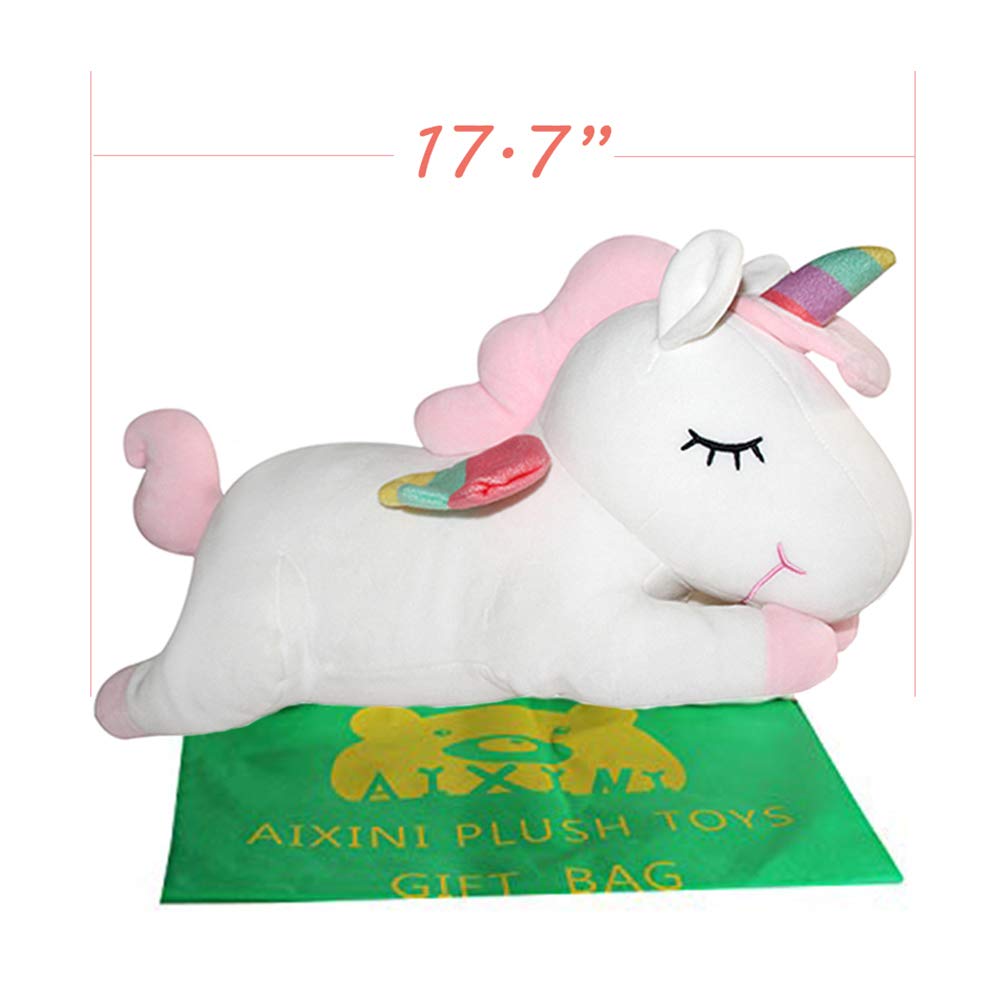 Aixini Plush Unicorn Stuffed Animal Pillows Toy, 17.72 Inch Cute Soft White Unicorn Plushie With Rainbow Wings