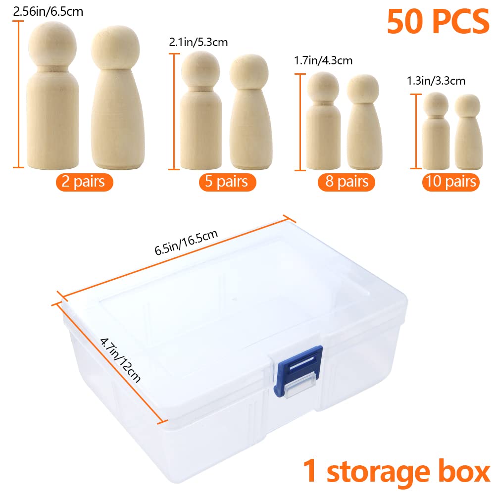 NODG 50 Pieces of Unfinished Wooden peg Dolls, Wooden Puppets,Doll Bodies, Decorative Wooden peg Dolls, Suitable for Childrens