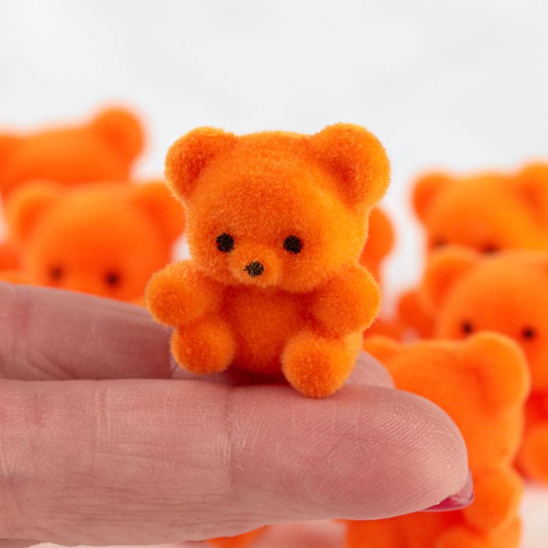 Factory Direct Craft Package Of 24 Sitting Flocked Orange Miniature Teddy Bears - Tiny Bear Shaped Figurines (Size: 1 Inch)