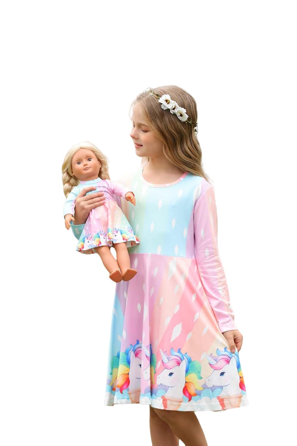 Bow Dream Cute Girl Dress And Matching American Girl Doll Clothes Accessories For Girls Dresses Size 140 Pink Unicorn