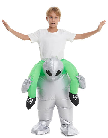 Hsctek Inflatable Alien Costume Kids Boys Girls, Blow Up Riding Alien Abduction Costume Child, Carrying Me Holding Man Halloween Costume Children, Silver