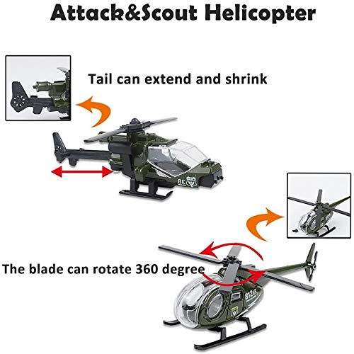Shellvcase Diecast Military Vehicles, 6 Pack Army Toys Assorted Alloy Metal Model Cars Tank,Helicopter,Panzer,Anti-Air Vehicle Playsets Gift For Boys Kids Age 6 7 8 9 10