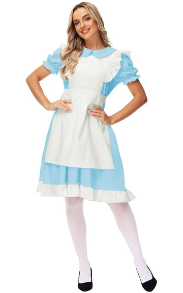 Alice Costume For Women Blue French Maid Costume Puff Sleeve Princess Dress Clothing Set 2Xl