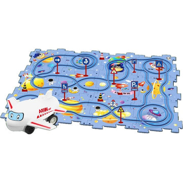 Powertrc Puzzle Track Car Playset, 25 Pcs Puzzle Racer Kids Car Track Set, Toys For Boys 3-5, Floor Puzzle Adventure Track Set, Car Set For Boys 3-5 Toddler Toy Gift (Space Theme)