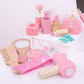 Bigjigs Toys Wooden Kids Vanity Case - 11pc Vanity Kit & Accessories with Pink Polka Dot Carry Bag, Ideal Pretend Play Toy & Gif