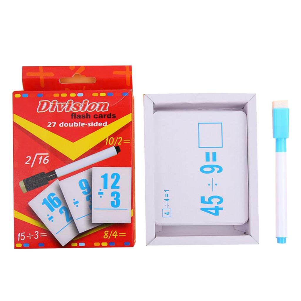 Atorse 27 Pieces Double Sided Educational Arithmetic Flash Cards With Erasable Pen Division