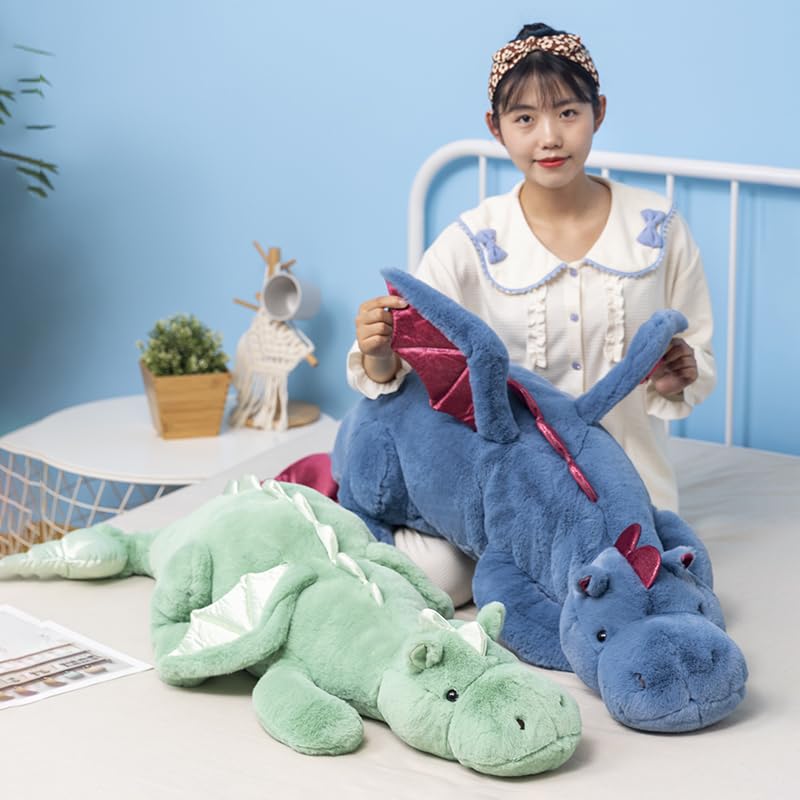 Ololele Dragon Stuffed Animal, 35.4Inches Medium Plush Dragon Toy For Kids, Pink White Green And Blue Available. Very Cute Plush