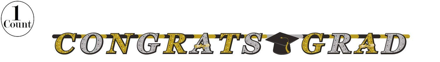 Oojami 3 Pack Black and Gold Graduation Tablecloths with Congrats Grad Banner - 54 x 108 | 2025 Graduation Party Supplies, Large