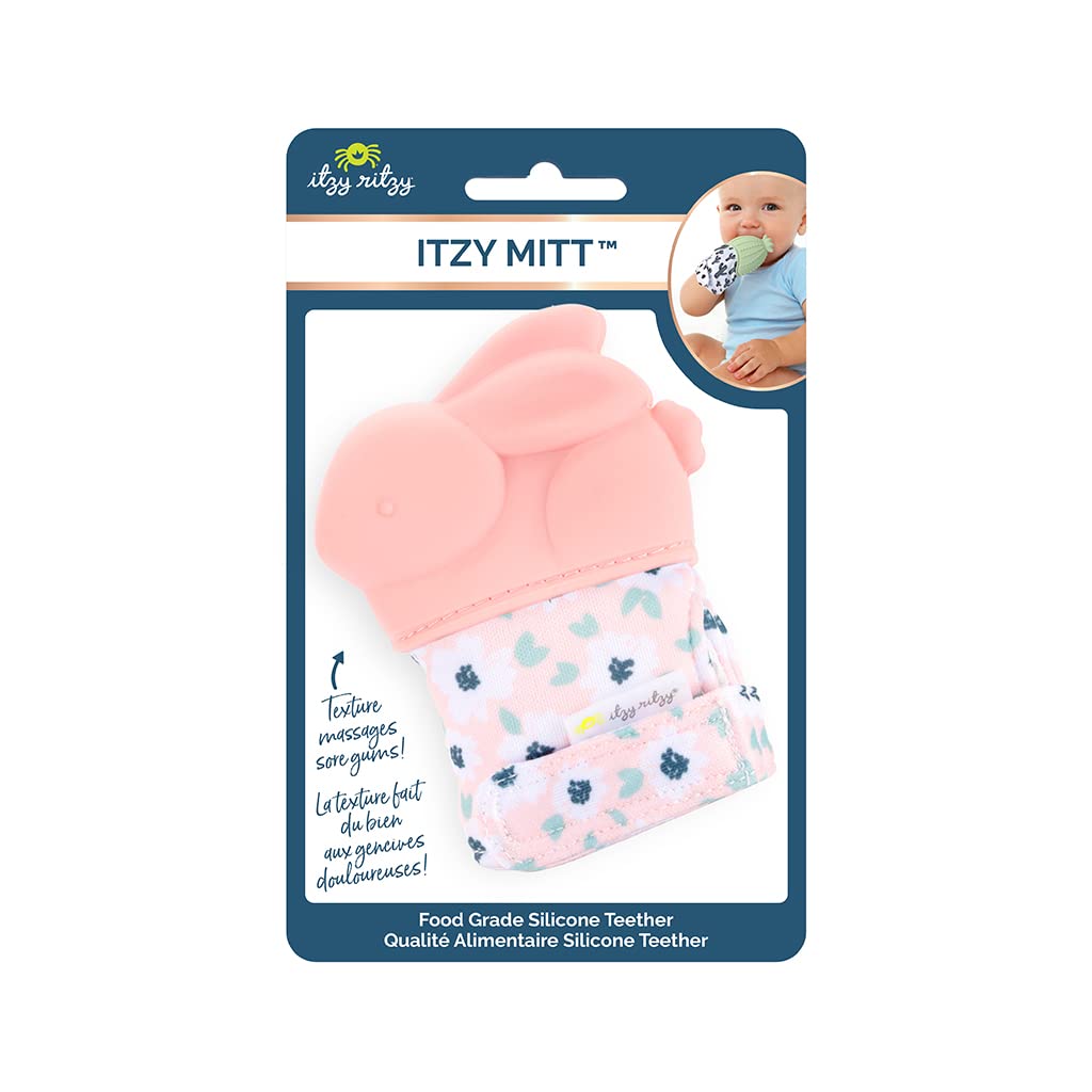 Itzy Ritzy Silicone Teething Mitt - Soothing Infant Teething Mitten With Adjustable Strap, Crinkle Sound & Textured Silicone To