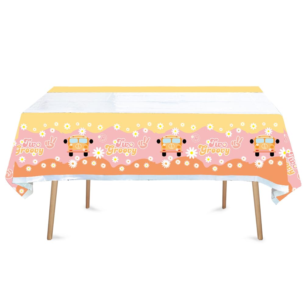 41Pcs Two Groovy Party Supplies,Include 20 Plates, 20 Napkin And 1Pcs Tablecloth,Used For Retro Hippie Rainbow Boho Birthday Par