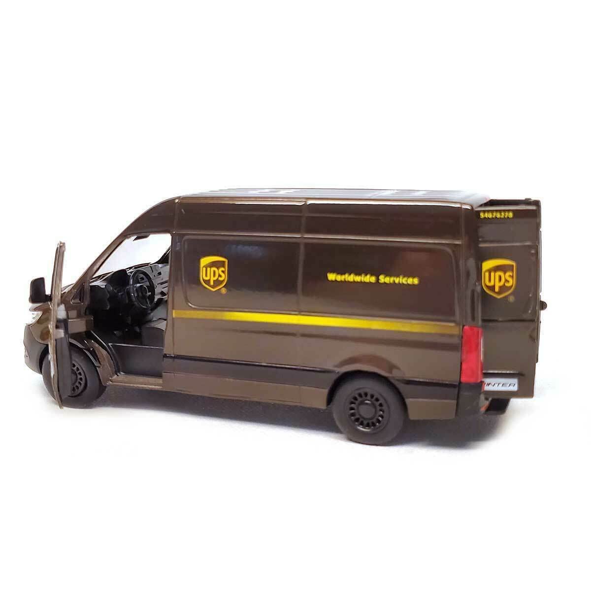 KiNSMART Mercedes-Benz Sprinter UPS Edition Cargo Van, 1:48 O Scale Die Cast Metal, Brown, Model KT5430D, Pull-Back Action