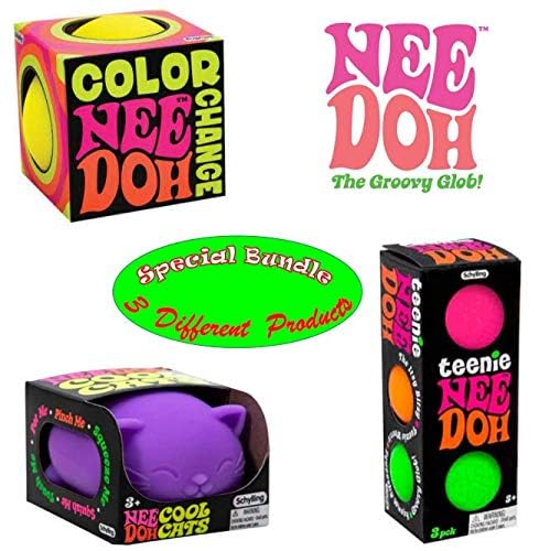 Nee-Doh Stress Balls, The Complete Bundle! One of Each- Teenie, Color Change and Cool Cats in Vibrant Colors. Bonus E-Book Inclu