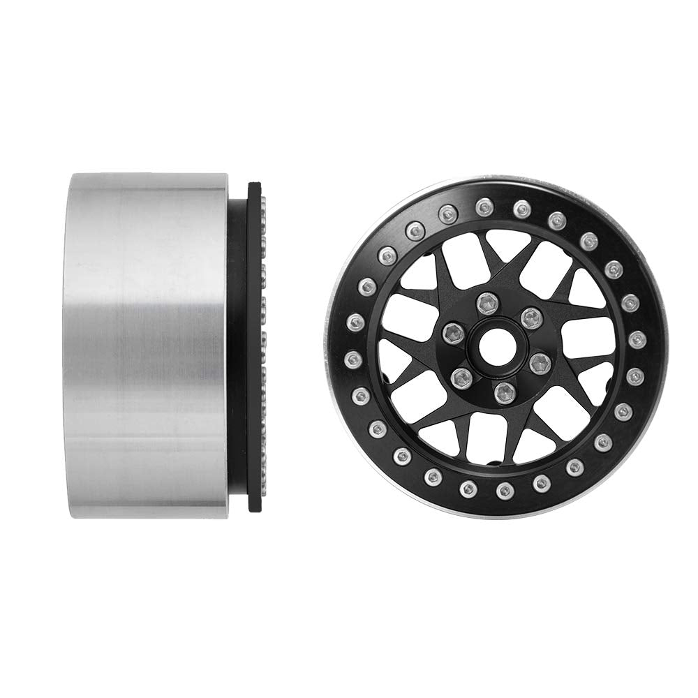 4Pcs 2.2'' Rc Aluminum Beadlock Wheels W/Hubs For 1/10 Rc Axial Wraith Rr10 Yeti Scx10 D90 Trx4 Cc01 (Black)