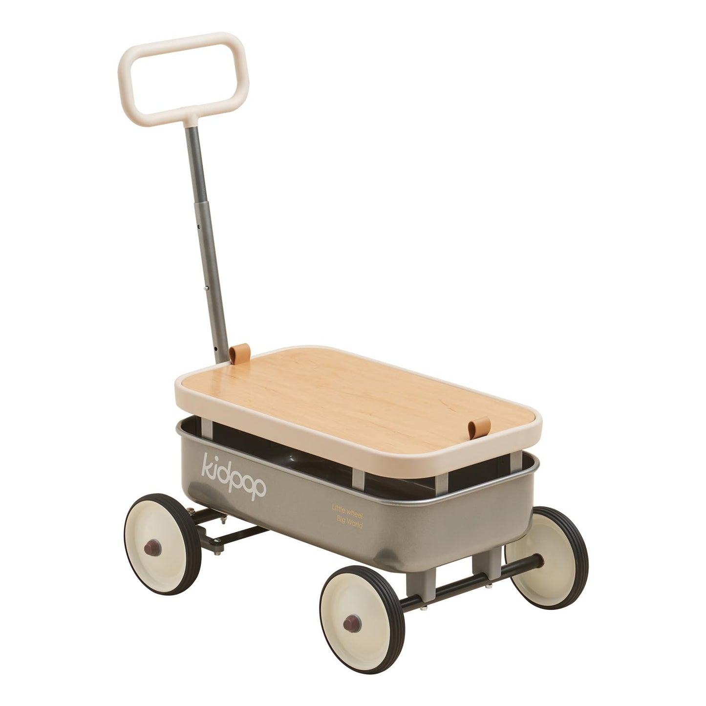 kidpop PULA-Wild 3-in-1 Kids Pull-Along Wagon Toddlers Push Walker for 2.5-8, Removable Wooden Cover and Adjustable Handlebar, 