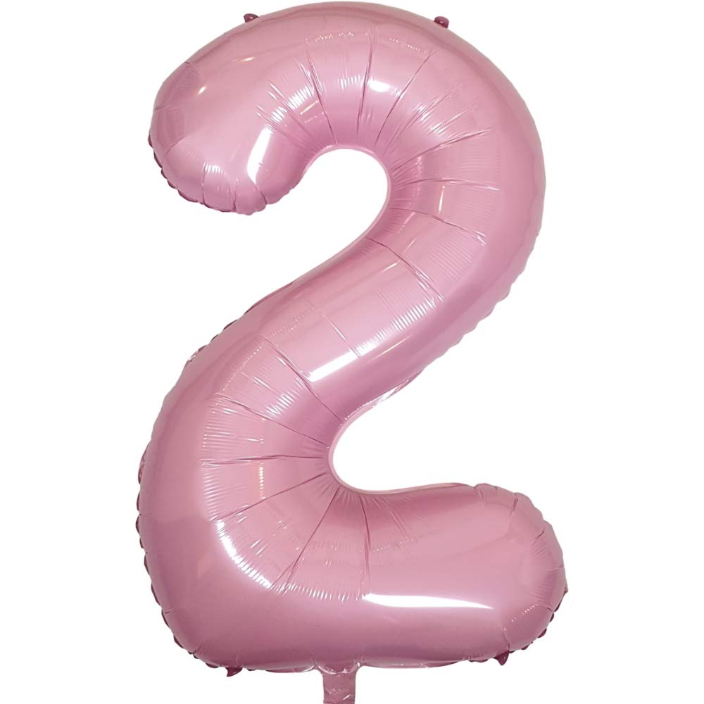 DIWULI Number Balloon - 40 Inch Pastel Pink Foil - Large Number 2 for 2nd Birthday Party Decorations - XX-Large