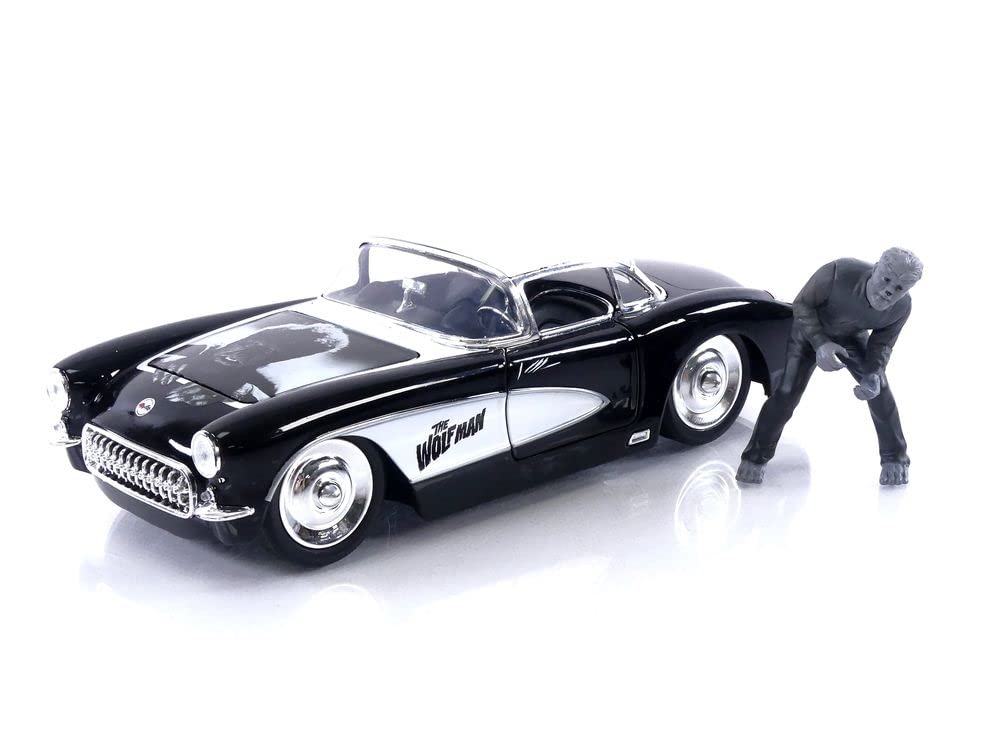 Universal Monsters 1:24 1957 Chevy Corvette Die-Cast Car & 2.75'' Wolfman Figure, Toys For Kids And Adults