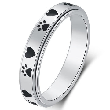 Amorartsky Spinner Ring For Anxiety Relief Fidget:Puppy Pet Lovers Paw Print Ring Anxiety Ring For Women,Titanium Stainless Steel Spinner Ring,Love Dog Cat Claw Ring Pet Loving Friend Families Gifts