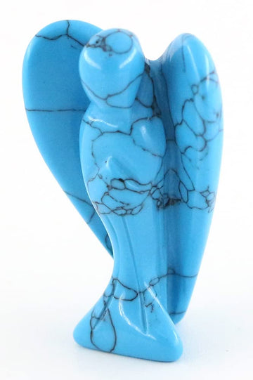 Ouubuuy Blue Turquoise Crystal Angel Figurines Statues Natural Gemstone Carved Pocket Guardian Angel 1.5 inch for Healing Reiki 