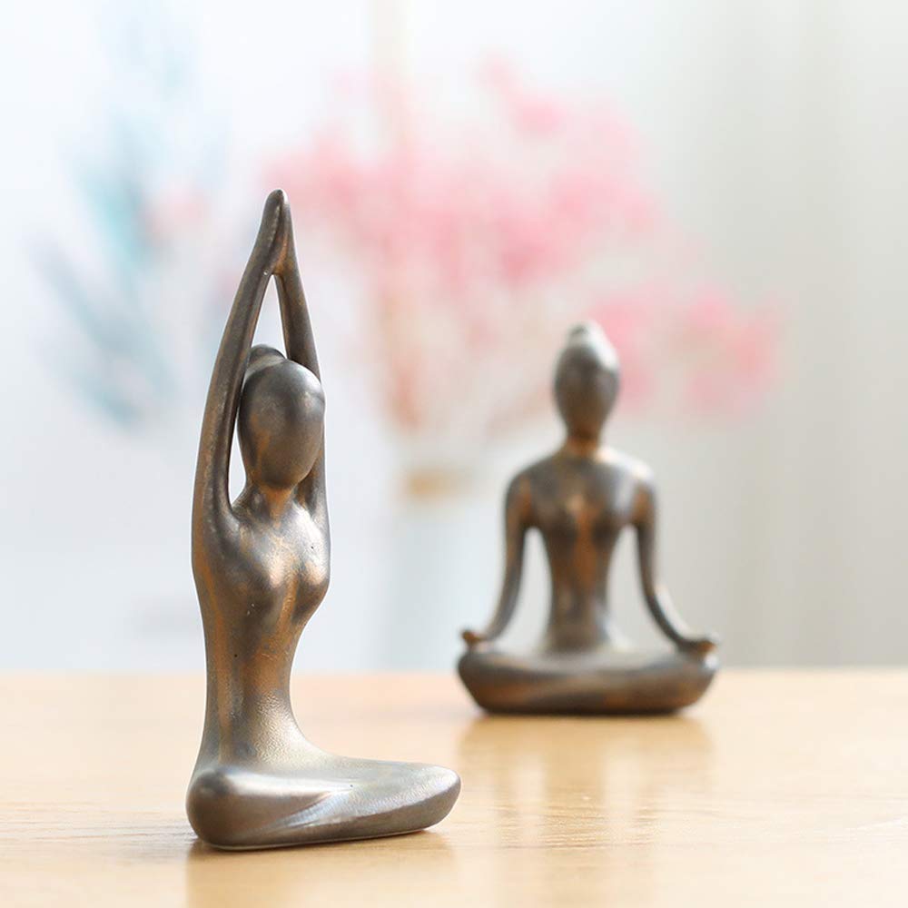 Owmell Lot Of 4 Meditation Yoga Pose Statue Figurine Ceramic Yoga Figure Set Decor - Patina Gold