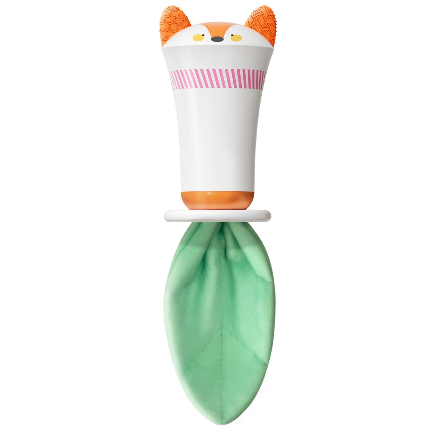 Evoceler Baby Rattles Shaker Toy - Fox with Tinkle Sounds & Green Fabric Tail, Silicone Soft Infant Tummy Time Toys with Texture
