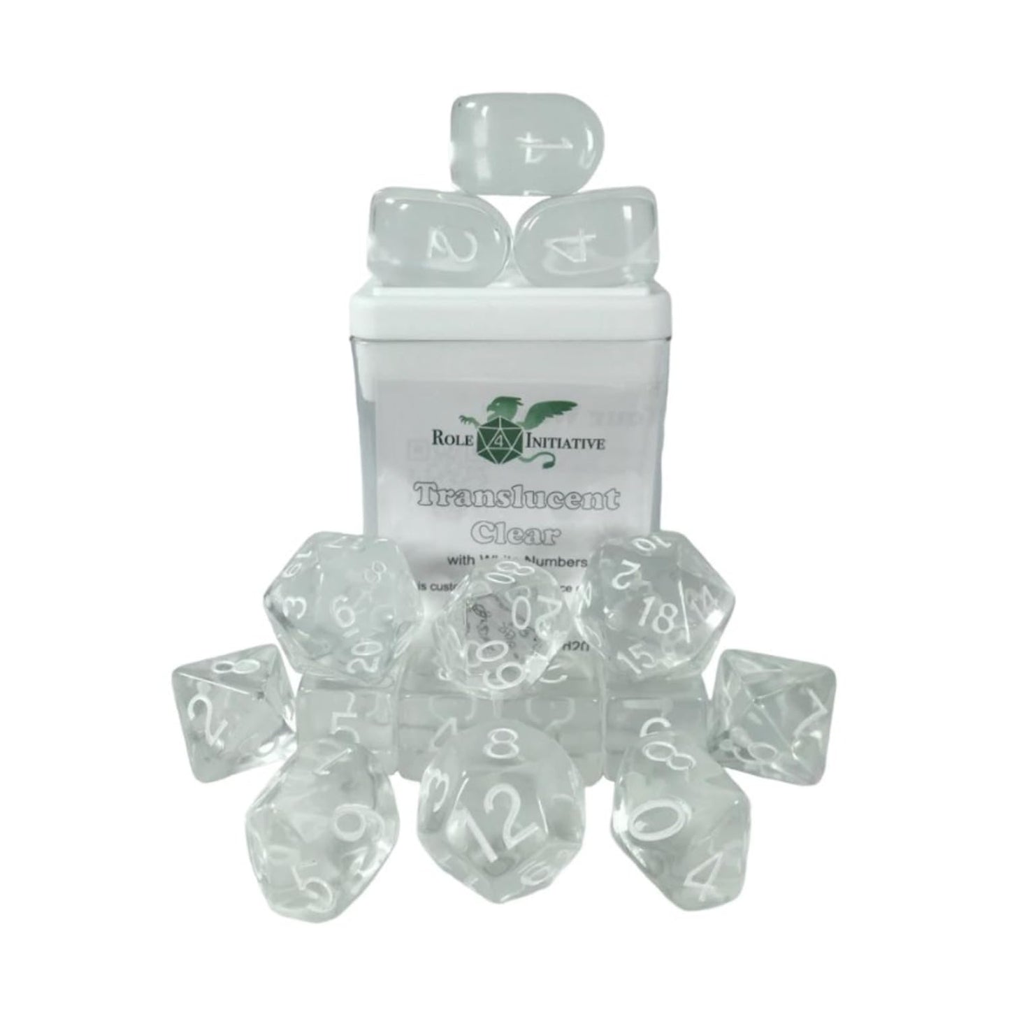 Role 4 Initiative Polyhedral Dice - Translucent Clear W/White, Arch'D4 (15)