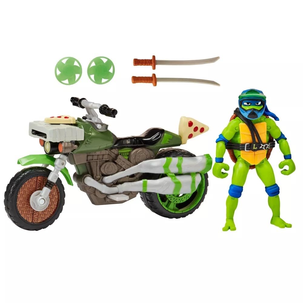Teenage Mutant Ninja Turtles Ninja Kick Cycle with Exclusive Leonardo Figure, 4.5 Inch, Multi Color, Model 83431CO, Plastic