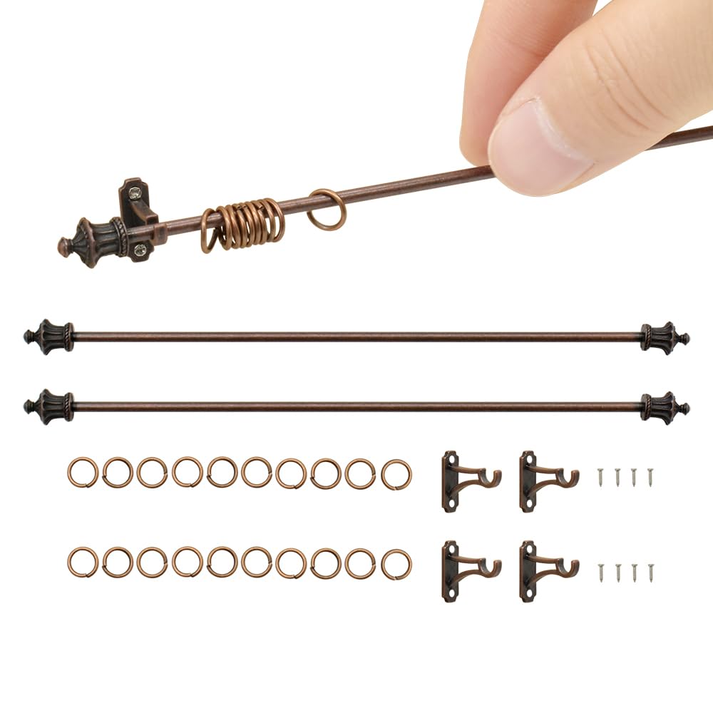 iLAND Miniature Dollhouse Accessories on 1/12 Scale  Dollhouse Decor of Mini Curtain Rods  with Antique Crown Finial (enhanced Bronze)