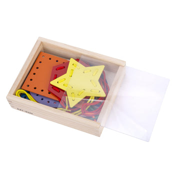 Exploratoy 7 Pcs Wooden Lacing Cards For Toddlers, Lacing Shapes, Educational And Learning Montessori Activity For Kids, Double-Sided Shape Panels Wooden Threading Toy