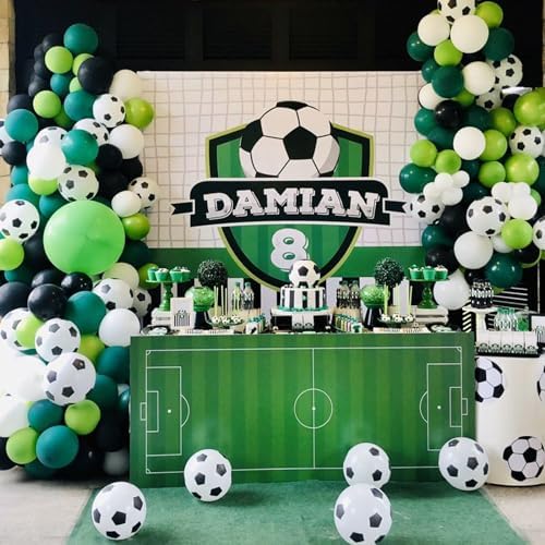 Soccer Balloon Arch Kit Boys, Green Balloon Arch Kit With Football Trophy Balloons Dark Green Black White Latex Balloons Metalli