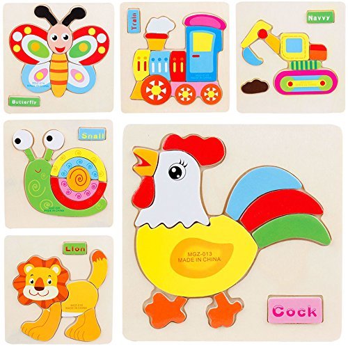 MayatraS Early Age Wood Jigsaw Puzzles For Small Kids Children Kids, Pack Of 6 Different Patterns Puzzle In A Frame Board (14.7