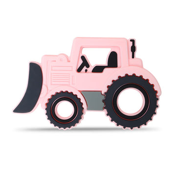 Amazingm Car Series Baby Teething Toys,Food Grade Silicone Chew Teether For 3 Months+ Infant Boy And Girl,Toddler Sensory Chewing Teether,Bpa Free. (Bulldozer, Pink)