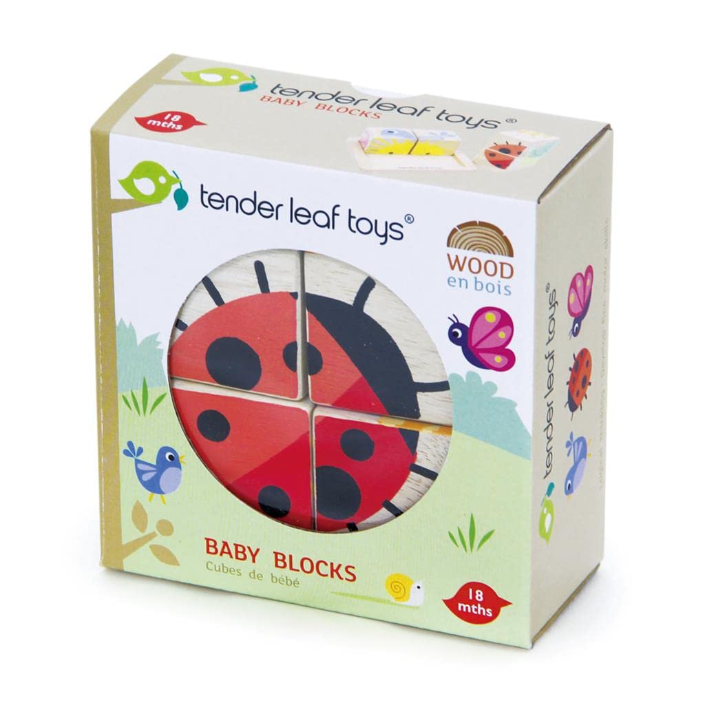 Tender Leaf Toys Baby Blocks - 5-Piece Wooden Jigsaw Puzzle with Storage Tray for Toddlers 18M+ - Model TL8452