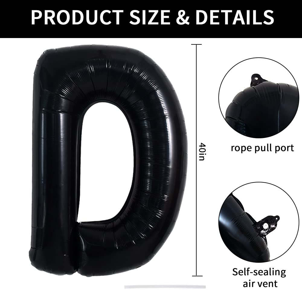 Toniful 40 Inch Large Black D Letter Balloons Jumbo Helium Balloons,Foil Mylar Big Alphabet Balloons For Birthday Party Annivers
