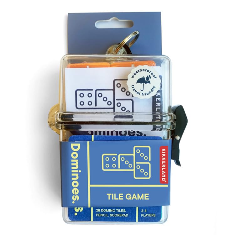 Kikkerland Dominoes Travel Game - White, Compact Size 2cm x 1cm x 0.5cm, Durable Materials, Model GG248