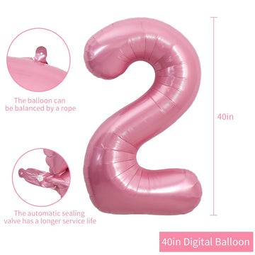Toniful 40 Inch Light Pink Large Numbers Balloons 0-9, Number 2 Digital 2 Helium Balloons, Pink Foil Mylar Big Number Pastel Bal