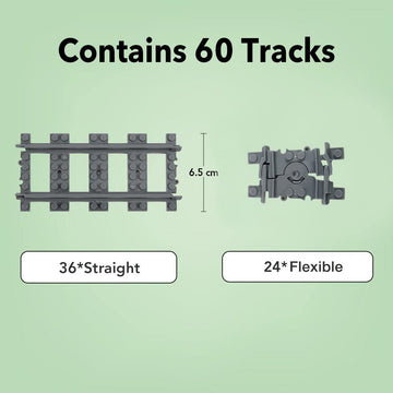 Etarnfly 60Pcs City Train Tracks, Straight And Flexible Train Tracks Accessories - Railroad Building Toy Compatible With Major B