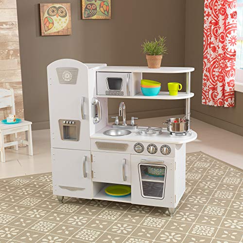 KidKraft Vintage Wooden Play Kitchen with Pretend Ice Maker and Play Phone, White