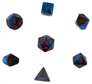 Chessex Manufacturing Chx26458 Black & Starlight Blue Cube Gemini No7 Dice  Red Numbers - Set Of 7