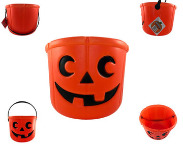 Kinrex Halloween Pumpkin Candy Bucket - Trick Or Treat Plastic Basket For Kids - Great Party Decor Favors - Orange - Measures 5.5 Inches