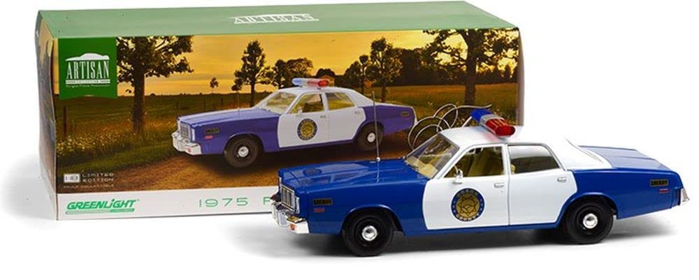 1975 Plymouth Fury ''Osage County Sheriff'' Blue And White 1/18 Diecast Model Car By Greenlight