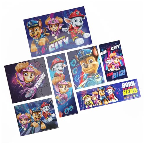 PAW Patrol: The Movie, 7 Wood Puzzles Jigsaw Bundle 12pc 16pc 24pc Chase Skye Marshall Rubble Show with Tray, for Kids Ages 4 an