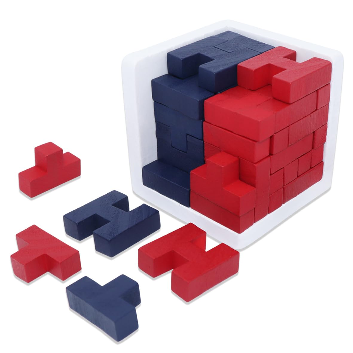 Wooden Brain Teaser Puzzle Cube Easter Basket Stuffers Wooden Puzzles T-Shaped Jigsaw Logic Puzzle Educational Toy For Kids And Adults By Ahyuan (Red And Black)