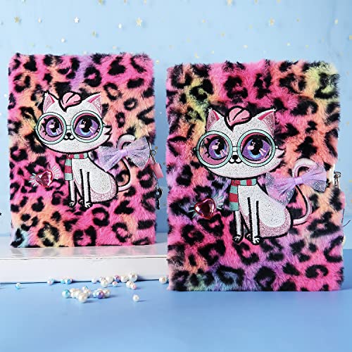 Cat Diary for Girls with Lock and Keys, Plush Cat Journal Notebook for Kids, Secret Lock Diary with 160 Lined Pages for Writing