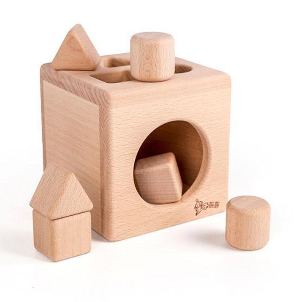 CALANDIS Fun Shape Sorter Cube Wooden Toy with Solid Building Blocks Baby Early Developmental Gifts