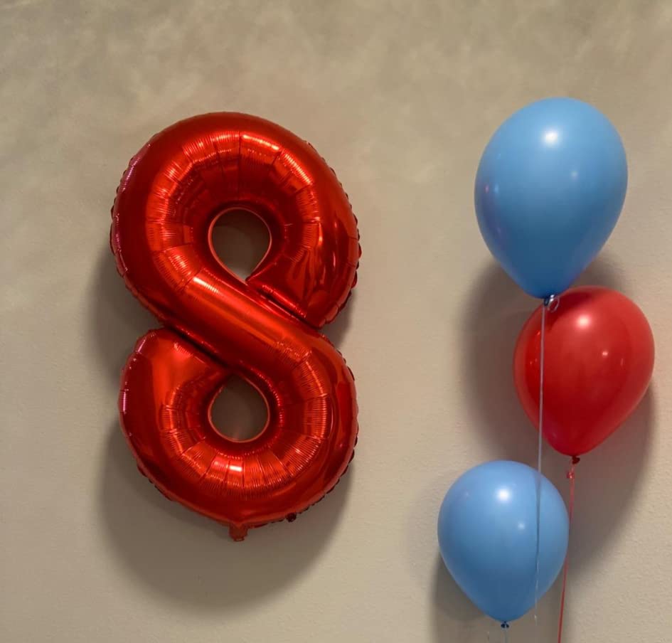 Paticool 40 Inch Red Number Balloon 8, Large Number Foil Balloons Mylar For Girl Boy Birthday Party Celebration Decorations Supp