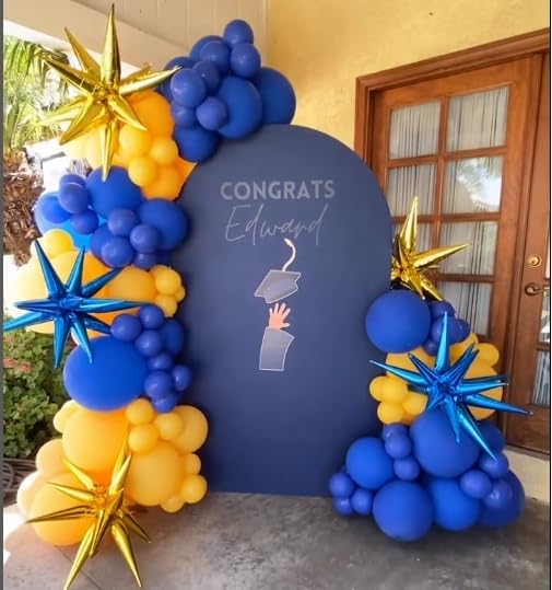 Blue And Yellow Balloon Arch Kit, Royal Blue White Yellow Balloon Garland Kit Latex Baloons With 4D Foil Star Balloons For Baby